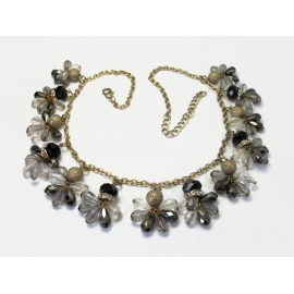 Vintage Black Gold Smoky Metallic Grey Clear Beaded Fringe Necklace Bead Charms