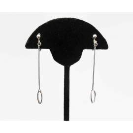 Minimalist Long Silver Pendulum Dangle Drop Clip on Earrings