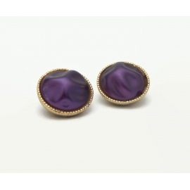 Vintage Signed Coro Purple and Gold Clip on Earrings Nugget Shaped