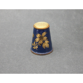 Vintage Austrian Gold and Navy Blue Enamel Thimble with Decoupage Floral Design