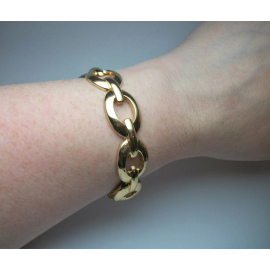 Vintage Gold Chain Link Bangle Bracelet US Size 7 Inch Hinged Bangle Clamper