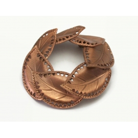 Vintage Copper Metal Leaf Wreath Brooch Circle Pin