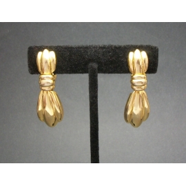 Vintage Gold Dangle Drop Clip on Earrings Articulated Bow Plain Gold Elegant Vintage Gold Dangle Drop Clip on Earrings Articulated Bow Plain Gold