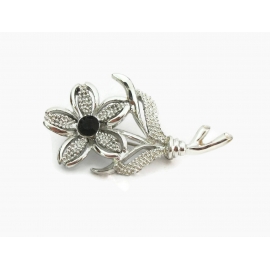 Vintage 1960s Sarah Coventry Flower Brooch "Black Beauty" 1967 Silver Floral Pin