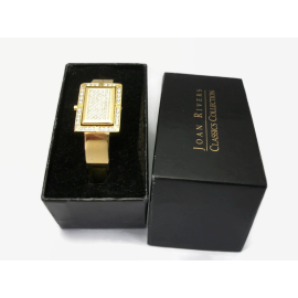 Joan Rivers Gold Pave Crystal Quartz Watch & Reversible Hinged Bangle Bracelet