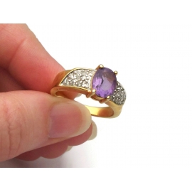 Vintage Purple Faux Amethyst Ring with Gold & Silver Band Clear Rhinestone Accents Size 8 3/4 to 9 Mixed Metal February Birthstone Vintage 8 3/4 faux amethyst ring with silver and gold band clear rhinestones