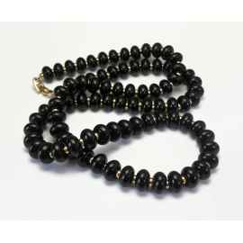 Vintage Signed Napier Black and Gold Bead Necklace 30 inch Long Beaded Necklace Flat Round Beads Chunky Jewelry Vintage Napier Black and Gold Chunky Beaded Necklace 30 inch