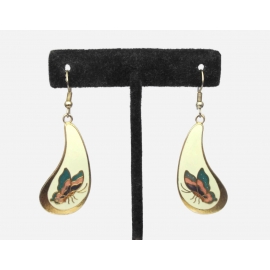 Vintage Cloisonne Enamel Butterfly Drop Earrings Dangle Hook Earrings Gold with Cream Enamel and Rose Pink Teal and Purple Cloisonne Vintage Cloisonne Enamel Butterfly Drop Earrings Dangle Hook Earring Cream White