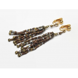 Vintage 3 inch Bead Tassel Clip on Earrings Bronze SIlver Brass Brown Black Seed Beads Festival Boho Jewelry Long Dangle Drop Tassel Earring Vintage 3 inch Bead Tassel Clip on Earrings Bronze SIlver Brass Brown Black Boho