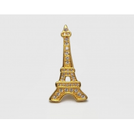 Vintage Eiffel Tower Shaped Brooch Gold Tone with Clear Rhinestones
