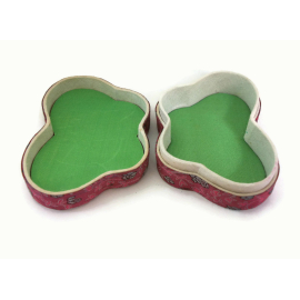 Vintage Purple Butterfly Shaped Brocade and Wood Inlay Trinket Box