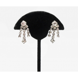 Vintage Clear Crystal Dangle Screw Back Clip on Earrings Formal Rhinestone