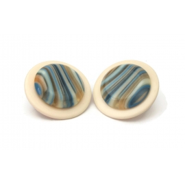 Vintage Huge 1980s Round Cream and Blue Striped Earrings