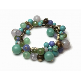 Signed Liz Claiborne Beaded Stretch Bracelet Blue Green Brown Smokey Grey Beads