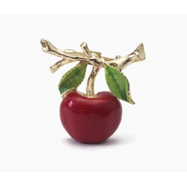 Vintage Gerry's Apple Brooch Enamel and Gold Tone Red Apple Lapel Pin