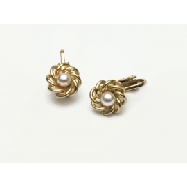 Vintage Dainty Gold Faux Pearl Clip on Earrings Tiny Pearl Minimalist Floral