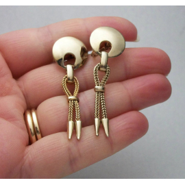 Vintage Gold Dangle Screw Back Earrings Long Gold Rope Tassel Clip Earrings