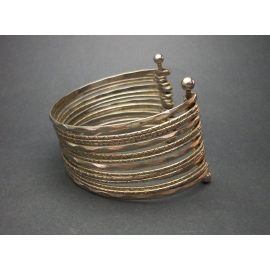 Vintage Multi Bangle Cuff Bracelet Stacked Silver Tone Layers One Size Fits Most