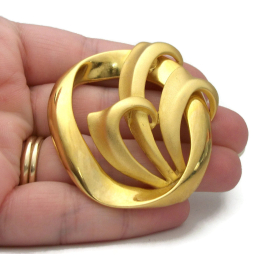 Vintage gold floral brooch circle pin lapel pin