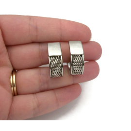 Vintage Silver Tone Mesh Metal Clip On Earrings Industrial Edgy Brutalist