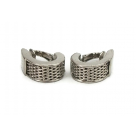 Vintage Silver Tone Mesh Metal Clip On Earrings Industrial Half Hoop Brutalist