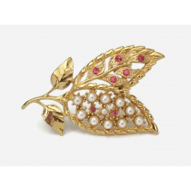 Gerry's rhinestone and pearl gold leaf brooch pin
