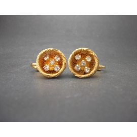 Vintage gold wire bird nest clip on earrings