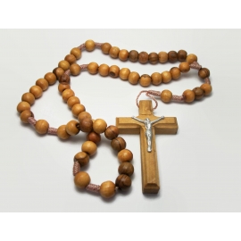 Vintage Jerusalem Olive Wood Rosary Beads Wooden Crucifix with Silver Tone Metal Five Decade Rosary Jerusalem olive wood rosary beads