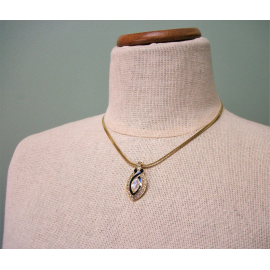 Vintage Trifari Gold and Clear Crystal Rhinestone Pendant with Black Enamel