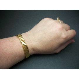 Vintage Monet Gold Clamper Bracelet Hinged Bangle Textured Gold Women's Bracelet