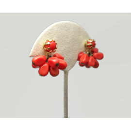 Vintage Coral Orange Bead Cluster Clip on Earrings
