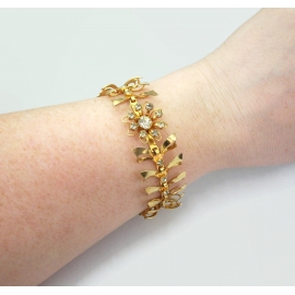 Vintage Ornate Gold Bracelet with Clear Crystals