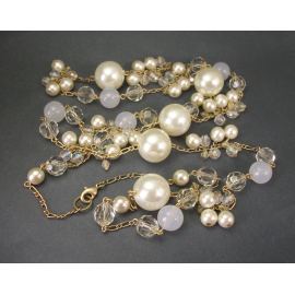 long vintage faux pearl chain necklace