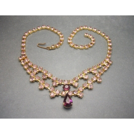 Vintage Purple Rhinestone Gold Choker Necklace