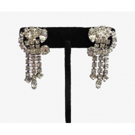 Vintage clear crystal waterfall wedding earrings screw back clip on Vintage rhinestone wedding earrings