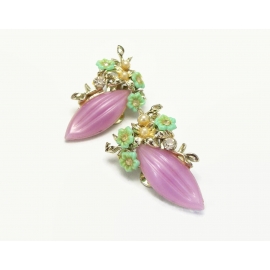 Vintage 1950s Lavender Purple and Mint Green Celluloid Floral Clip on Earrings