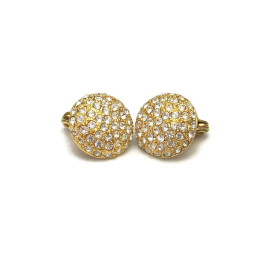 Vintage Monet Gold Pave Rhinestone Clip on Earrings Round 3/4" Wedding Formal