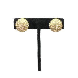 Vintage Monet Gold Pave Rhinestone Clip on Earrings Round 3/4" Bridal Formal