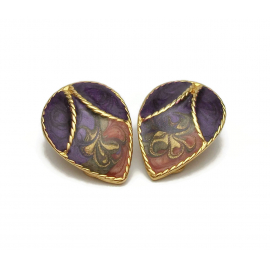 Vintage Purple Orange and Gold Enamel Clip on Earrings Teardrop Shaped Clip Earrings Enamel Swirl Vintage Jewelry Vintage Purple Orange and Gold Enamel Clip on Earrings Teardrop Shaped