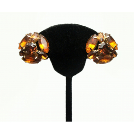 Vintage Topaz Colored Rhinestone Clip On Earrings Prong Set Round Cut and Marquise  Large Big Clip Ons November Birthstone Vintage Topaz Colored Rhinestone Clip On Earrings Prong Set Round & Marquise Cut