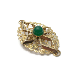 Vintage Sarah Coventry Gold Filigree Brooch Green Stone Cabochon Lapel Pin
