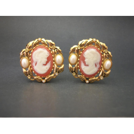 Vintage Kenneth Jay Lane KJL for Avon Cameo Clip on Earrings Big Gold Pearl