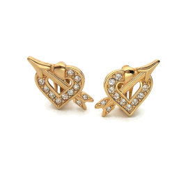 Vintage Swarovski Gold Heart Clip on Earrings Valentines Day Cupid's Arrow