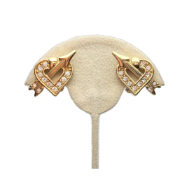 Vintage Swarovski Crystal Gold Heart and Arrow Clip on Earrings