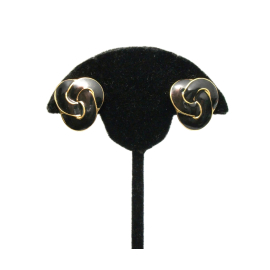 Vintage Black Enamel Love Knot Celtic Knot Clip on Earrings Black and Gold