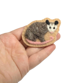 Needle Felted Opossum Brooch Possum Pin Felt and Wool Lapel Pin