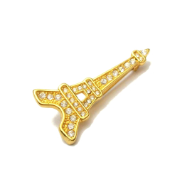 Vintage Rhinestone Eiffel Tower Brooch Lapel Pin Gold Paris France