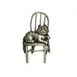 Vintage JJ Jonette Pewter Cat Brooch Cheshire Smiling Tiger Cat Sitting on Chair Silver Cute Funny Whimsical Signed JJ Pin Vintage JJ Jonette Pewter Cat Brooch Cheshire Smiling Tiger Cat Sitting on Chair