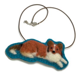 Needle Felted Sheltie Necklace Felt Wool Sheltland Sheepdog Bib Necklace