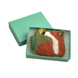 Fox and Daffodil Flower Brooch Needle Felted Embroidered Fox Lapel Pin